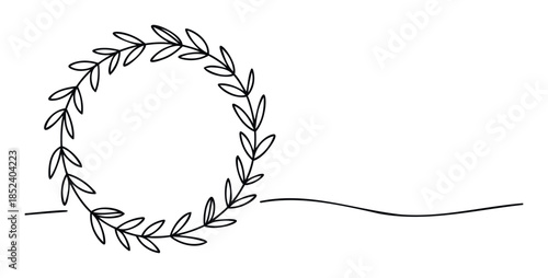Hand drawn laurel wreath frame with flowing vine and leaf elements for natural branding and organic product packaging applications