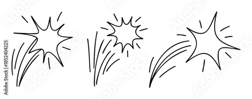 Hand drawn comic style explosions and abstract starburst shapes with dynamic lines conveying impact and energy for graphic design and motion graphics projects