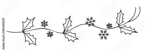 Festive winter garland with holly leaves and snowflakes for holiday decoration and seasonal celebrations, perfect for winter branding and festive greetings