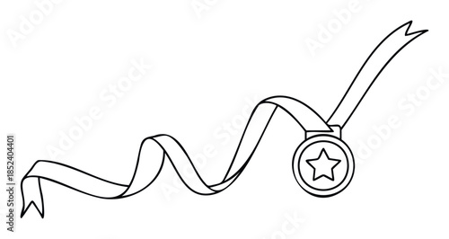Award ribbon with star medal signifying achievement and success for a competition or achievement, perfect for celebrations and recognition.