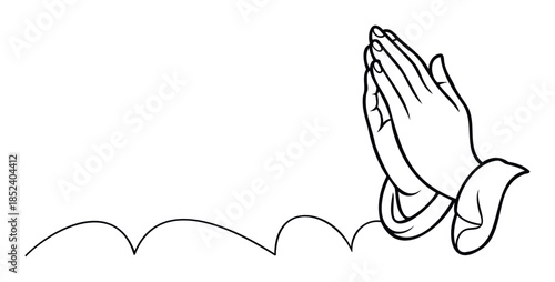 Line drawing of praying hands with wavy lines below evoking a sense of hope and spirituality for religious or inspirational projects.