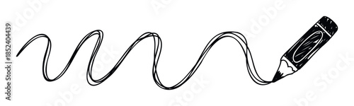 Doodle sketch of a crayon drawing a wavy line, perfect for educational materials, creative projects, or concepts of imagination and learning.
