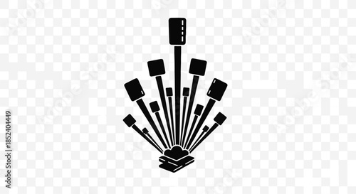 Abstract arrangement of stylized network cables or plugs connected to a base