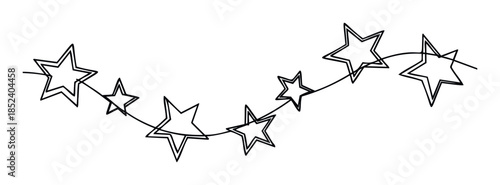Festive garland of outline stars connected by a flowing line, perfect for celebrating holidays, parties, or creating a celebratory atmosphere.
