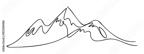 Abstract continuous line drawing of mountain peaks representing nature adventure travel and outdoor exploration for use in branding and graphic projects
