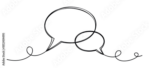 Two overlapping speech bubbles connected by continuous swirling lines, representing dialogue and communication, perfect for presentation slides and social media graphics.