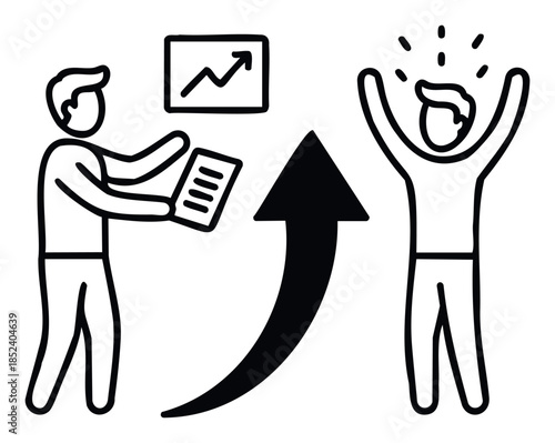 Successful business growth shown with a chart and excited person celebrating achievement, ideal for progress and success themes.