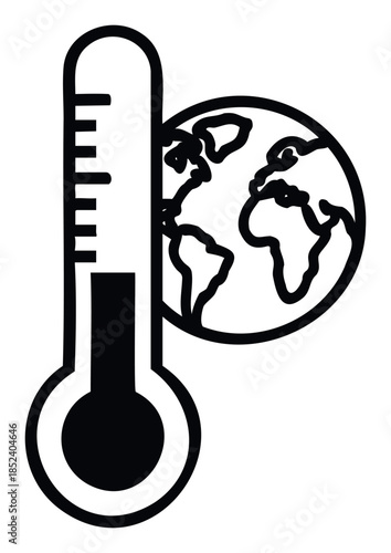 Thermometer showing high temperature next to planet Earth symbolizing global warming and climate change concerns for environmental protection campaigns and awareness.