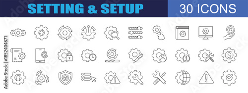collection of setting & setup icons, editable stroke.	