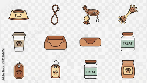 Pet Accessories and Treats Illustration Set.