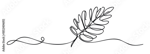 Elegant one line drawing of a delicate fern frond with swirling stem, perfect for minimalist nature themed projects and branding, suggesting organic growth and simplicity in visual
