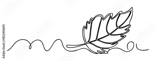 Single line drawing of a leaf with wavy lines representing growth or movement, perfect for nature themes, organic products, or spring and autumn seasons, suitable for websites and branding.