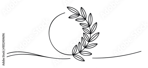 Elegant black line drawing of a laurel wreath with flowing lines for a sophisticated and natural theme, perfect for branding or decorative purposes.