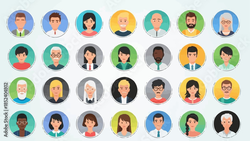 Diverse Collection of People Avatars in Circular Frames.