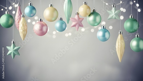 Festive Christmas Ornaments Hanging On A String With Blurry Lights Background