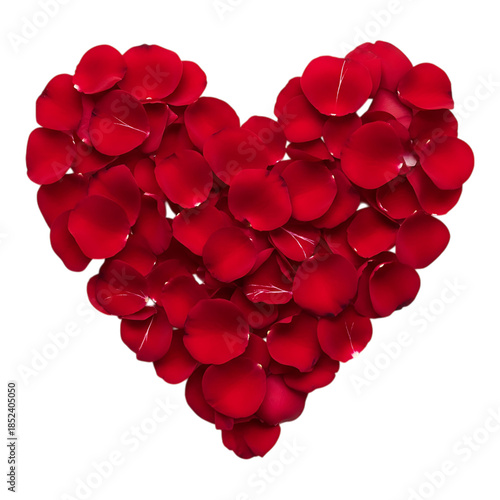 Red rose petal heart illustration isolated on white background for romantic greeting card and wedding decoration