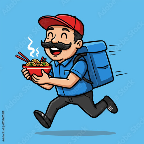 Cartoon businessman running in an office while holding a briefcase illustration
