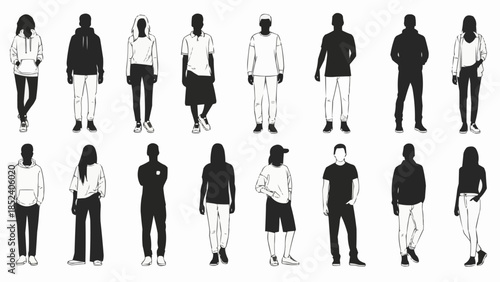Collection of People Silhouettes in Various Poses.