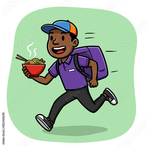 Cartoon boy running happily across different places like the beach road and floor as a fun sport character illustration