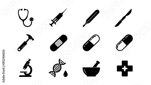 Medical icons collection featuring various health-related symbols and tools