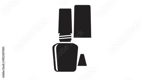 Minimalist silhouette of a nail polish bottle with brush on white background.