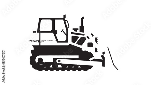 Silhouette of a heavy construction bulldozer and excavator illustrating industrial earthmoving equipment.