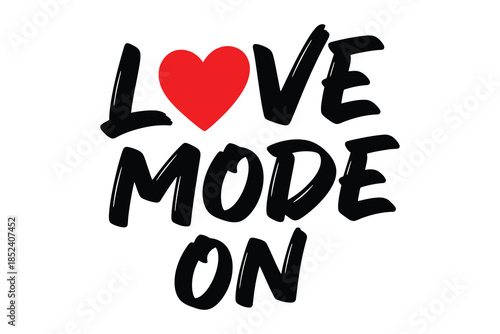 Love mode on vector design featuring a red heart replacing the letter o, ideal for romantic themes and expressions of affection