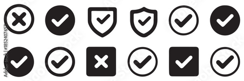 Check mark icon set. Check box icon with right and wrong buttons and yes or no checkmark icons in green tick box and red cross. vector illustration .