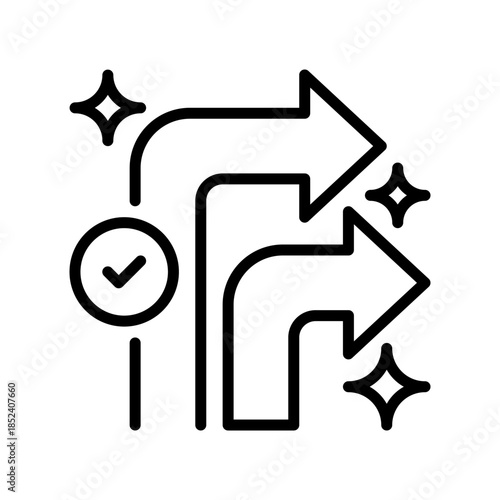 Turn Right Arrow Line Icon, Outline Symbol for Route Direction, Driving Guidance, Map Turning, Street Navigation, and Path Movement. Vector Sign Icon.