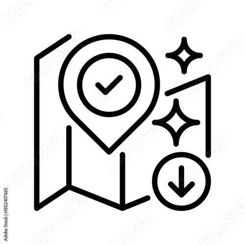 Download Location Line Icon, Outline Symbol for Saving Places, Offline Maps, Pin Storage, Position Retrieval, and Route Management. Vector Sign Icon.
