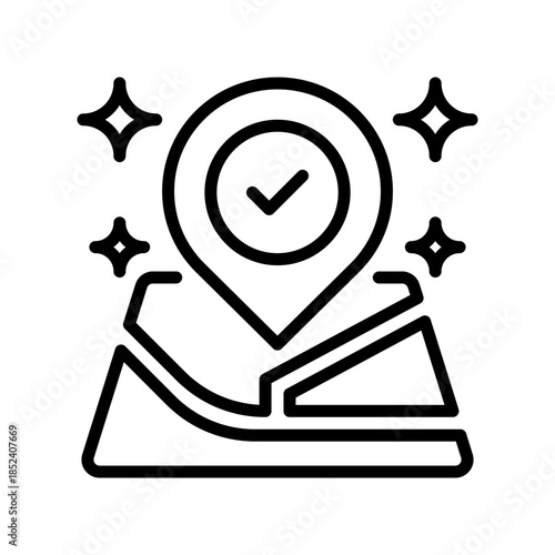 Save Location Line Icon, Outline Symbol for Stored Places, Marked Spots, Route Saving, Map Bookmarking, and Navigation Reference. Vector Sign Icon.