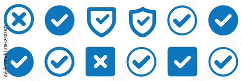 Check mark icon set. Check box icon with right and wrong buttons and yes or no checkmark icons in green tick box and red cross. vector illustration .