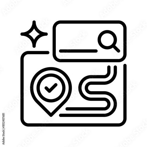 Search Location Line Icon, Outline Symbol for Map Finding, Place Discovery, Route Lookup, Area Scanning, and Position Identification. Vector Sign Icon.