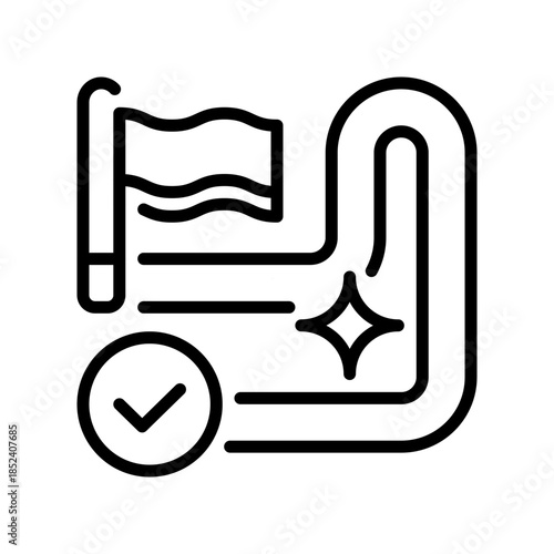 Destination Flag Line Icon, Outline Symbol for Route Ending, Travel Goal, Final Location, Journey Completion, and Navigation Target. Vector Sign Icon.