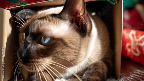 Siamese Cats Cozy Christmas - A Box Full of Holiday Cheer.