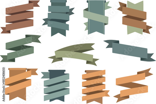Collection of Decorative Ribbon Banners in Various Colors and Styles