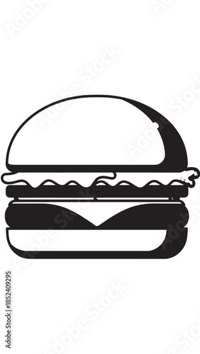 Minimalist black and white hamburger icon graphic for food design.