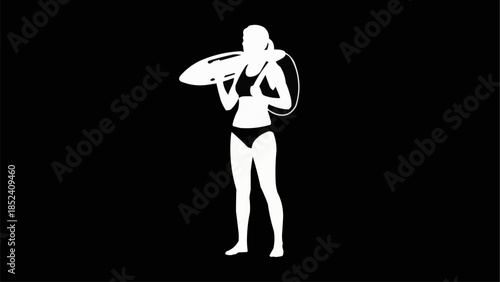 Woman Holding Surfboard Silhouette.