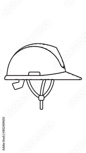 Minimal line drawing of a pith helmet with chin strap, travel gear illustration.