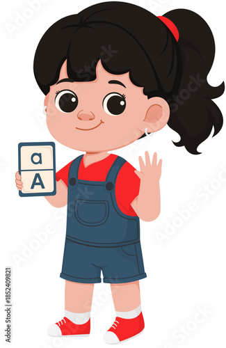 Illustration of Girl Holding Alphabet Card