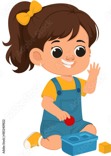 Illustration of Girl Playing with Shape Sorter