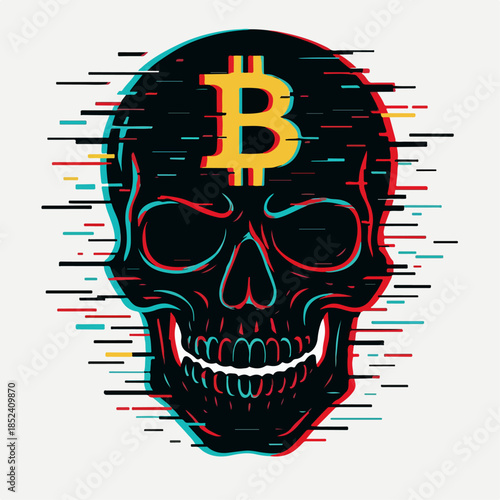 Bitcoin tengkorak hacker style glitch art