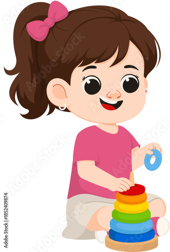 Illustration of Girl Playing with Stacking Toy