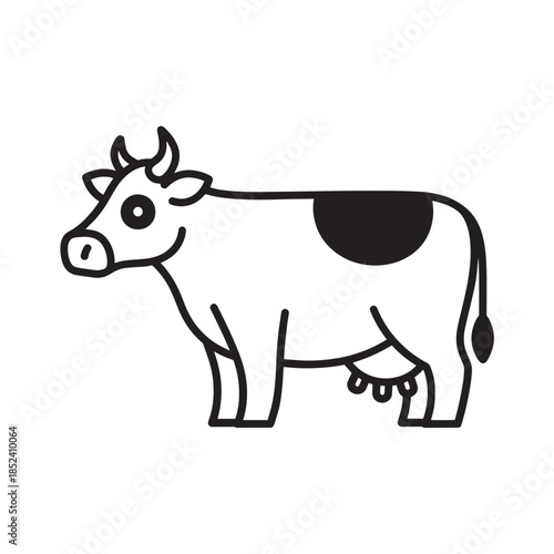 Simple Cartoon Cow Illustration on White Background for Farm and Animal Theme.