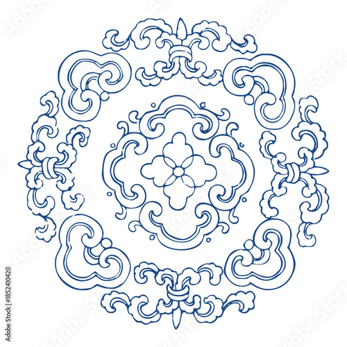 Chinese Blue and White Porcelain Pattern, Traditional Vector Design