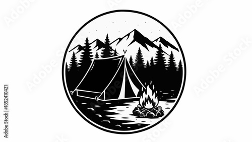 Camping Scene with Tent and Campfire.