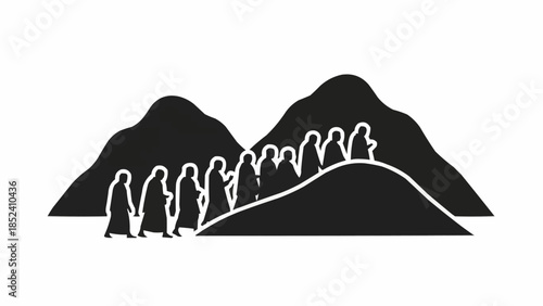 Black Silhouette of People on Hillside.