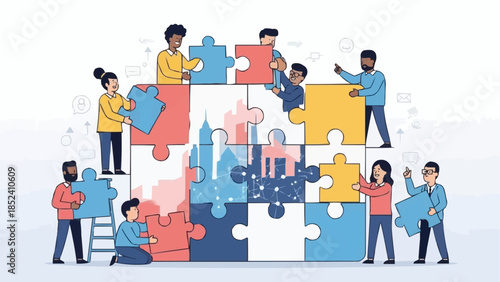 People Assembling Puzzle Pieces Together.