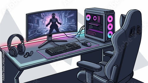 Gaming Computer Setup with Gaming Chair.