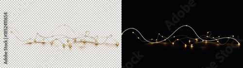 Transparent PNG and Dark Background Display of Golden String Lights.